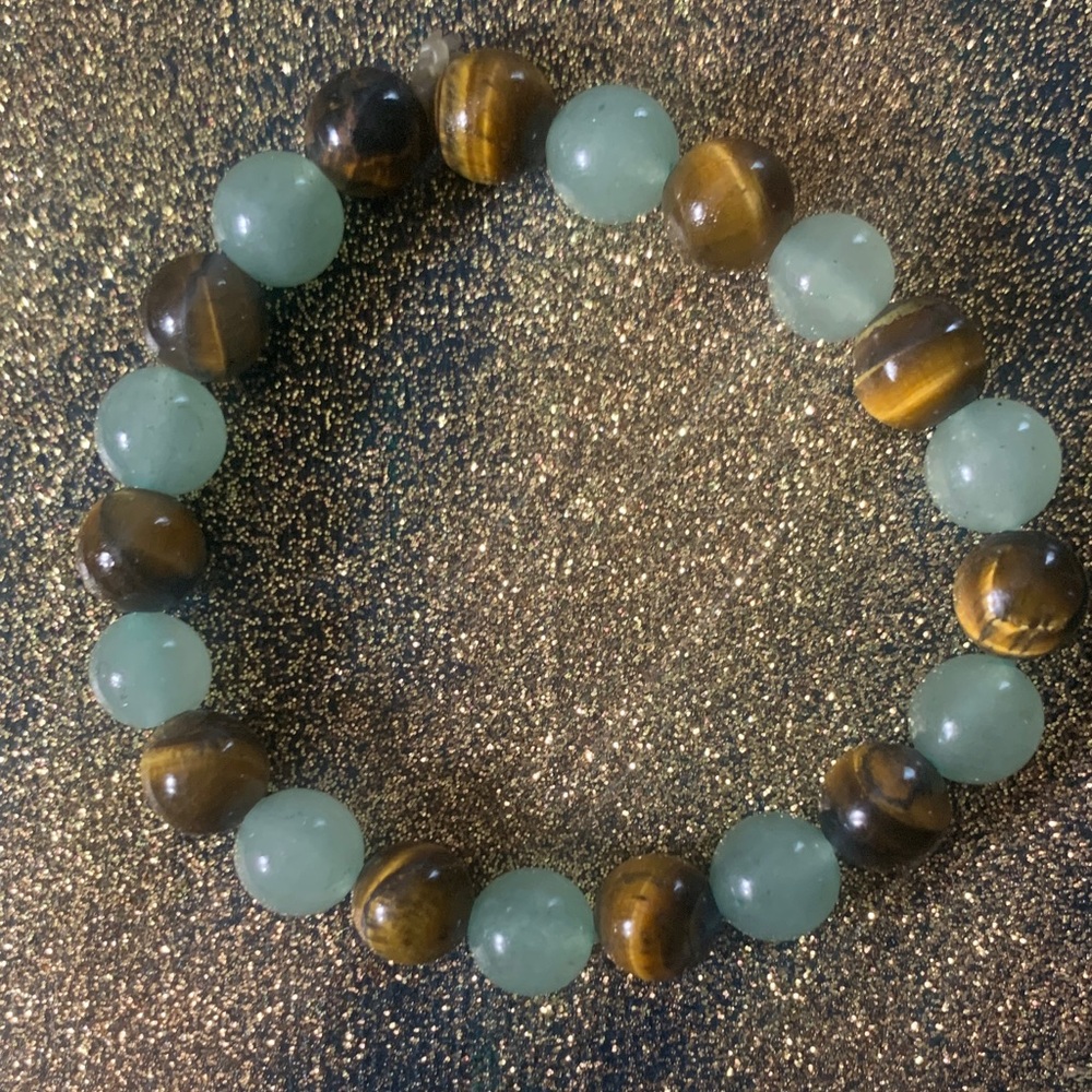 Protection and Prosperity Beaded Bracelet Green Aventurine and Tigers Eye 8mm